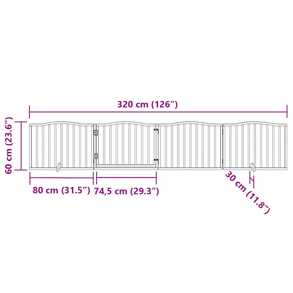 hundelåge med dør 4 paneler 320 cm foldbar poppeltræ hvid