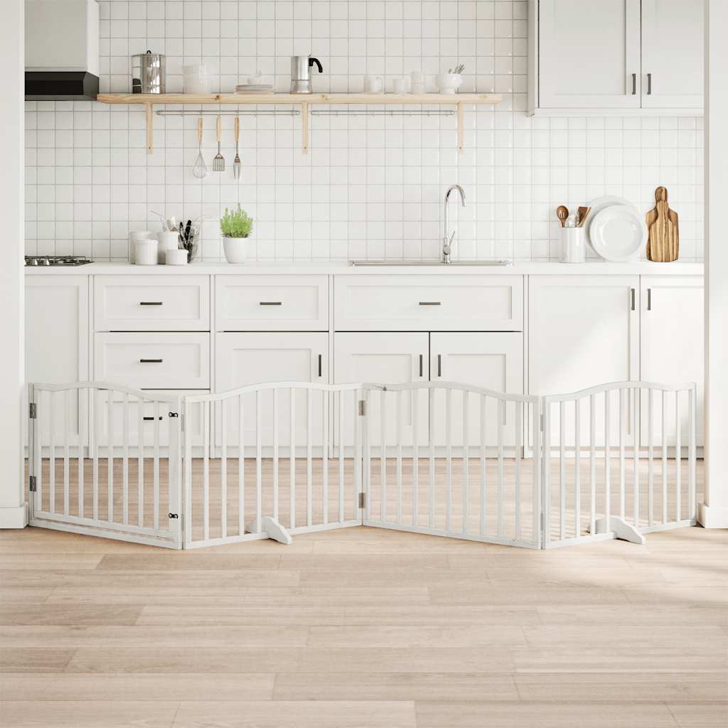 hundelåge med dør 4 paneler 320 cm foldbar poppeltræ hvid