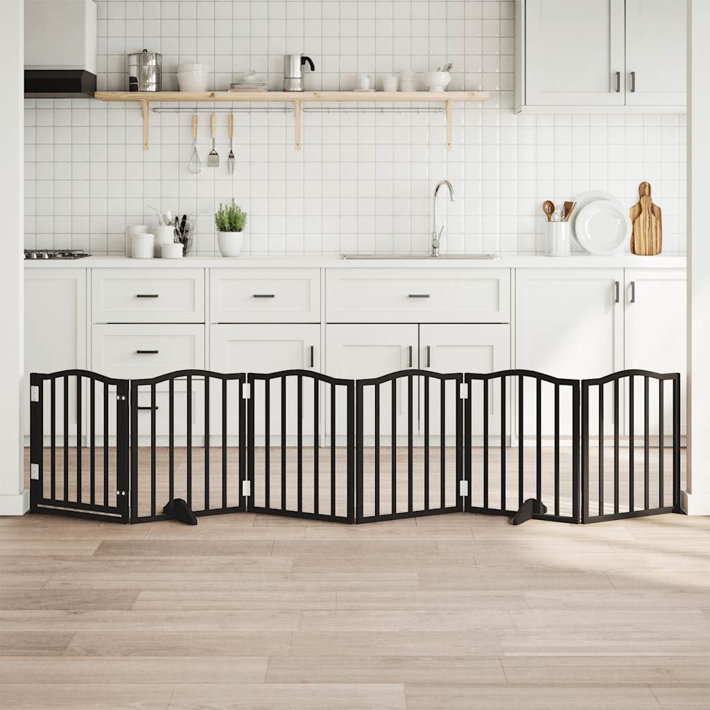 hundelåge med dør 6 paneler 300 cm foldbar poppeltræ sort