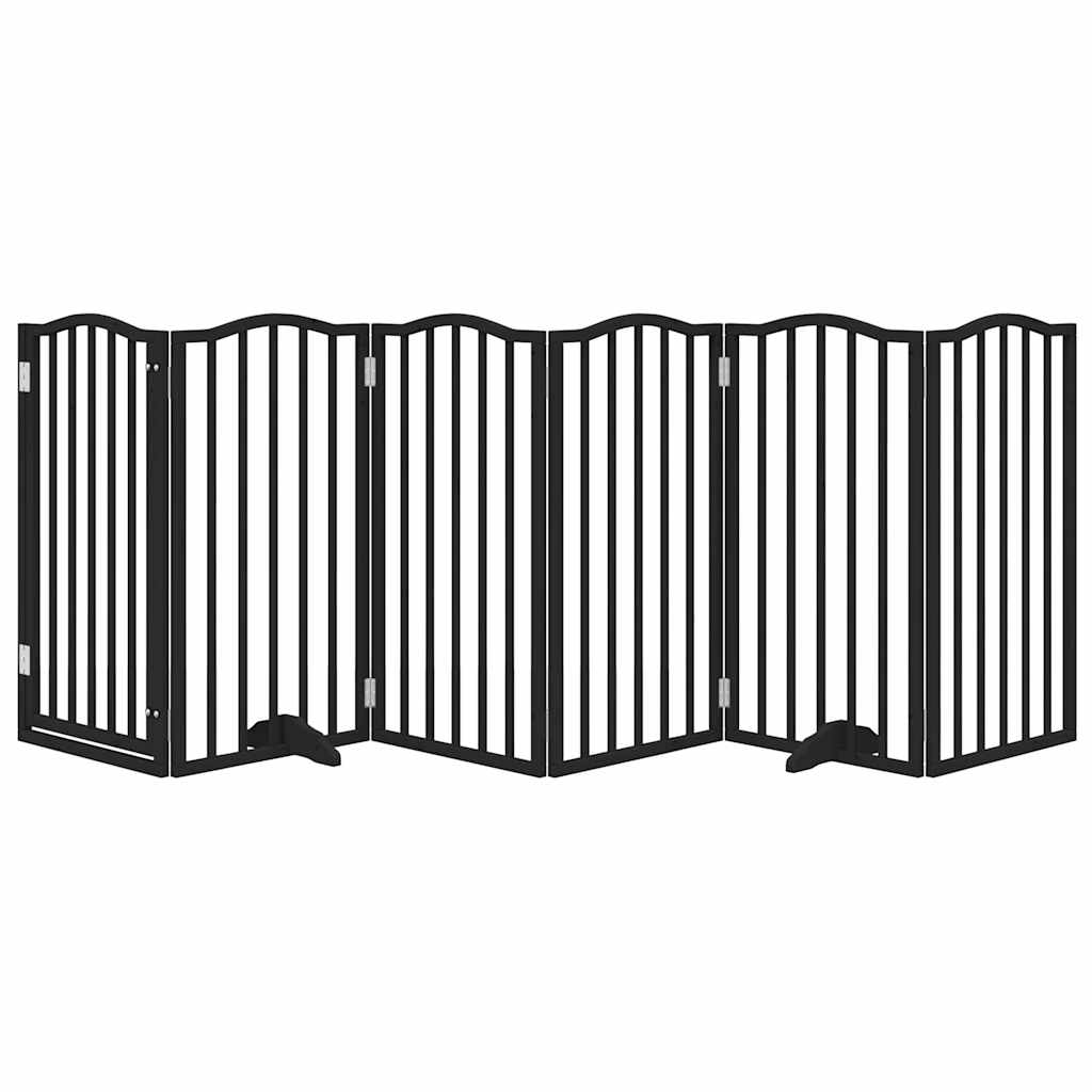 hundelåge med dør 6 paneler 300 cm foldbar poppeltræ sort