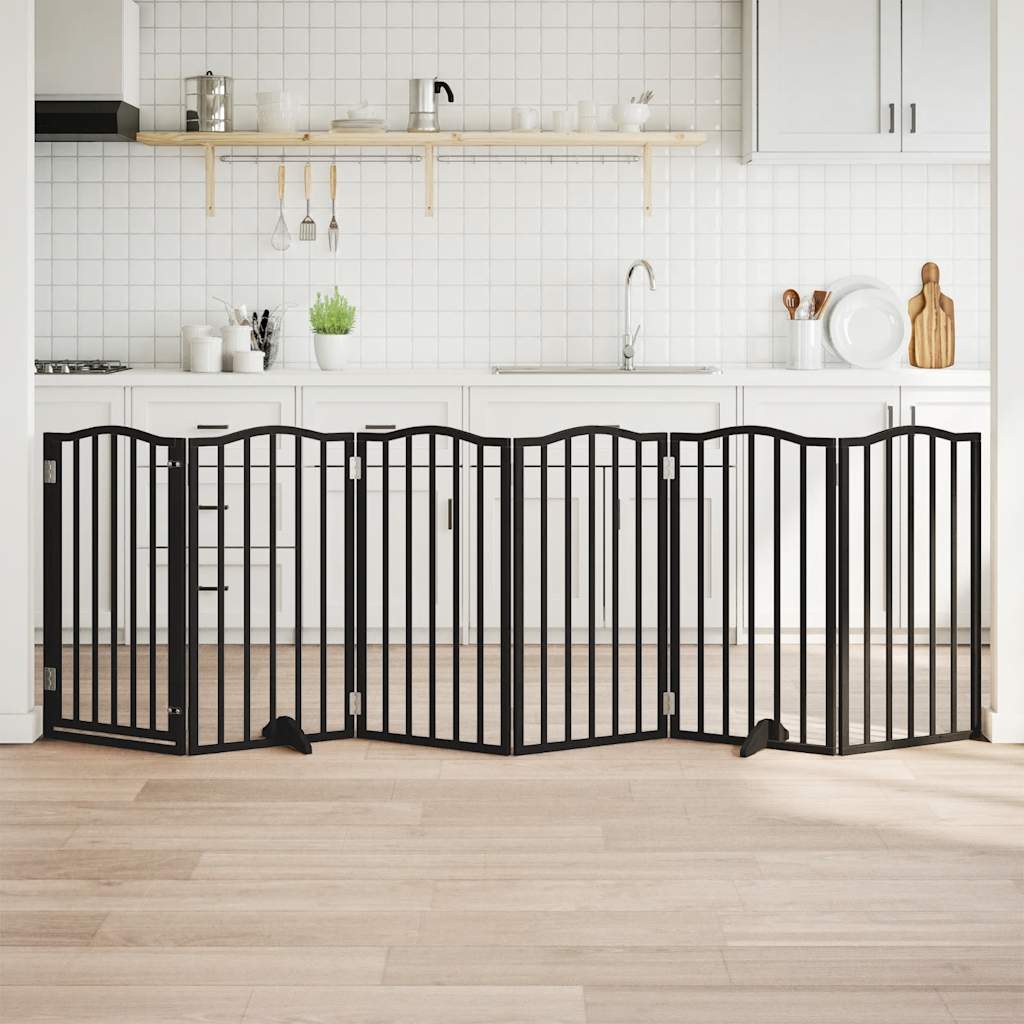 hundelåge med dør 6 paneler 300 cm foldbar poppeltræ sort