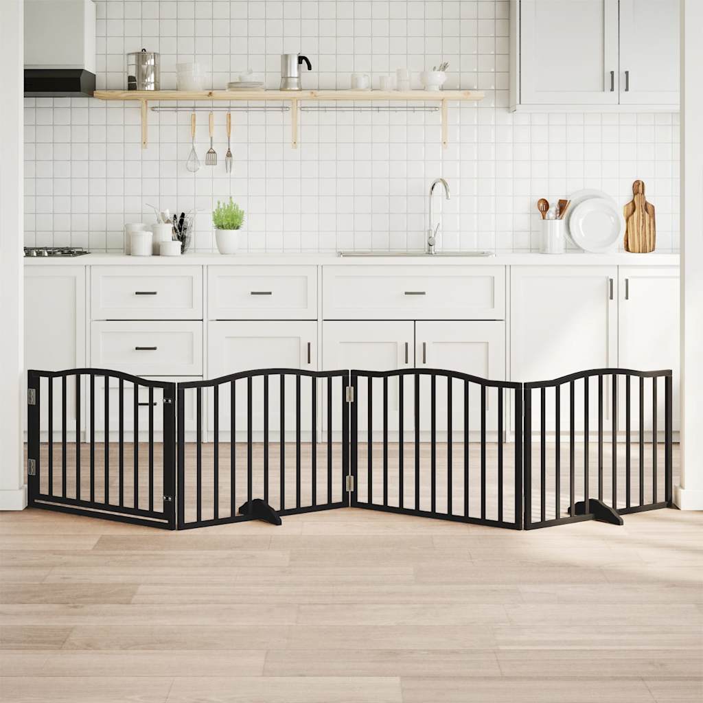 hundegitter med dør, foldbar, 4 paneler, sort, 320 cm, poppeltræ