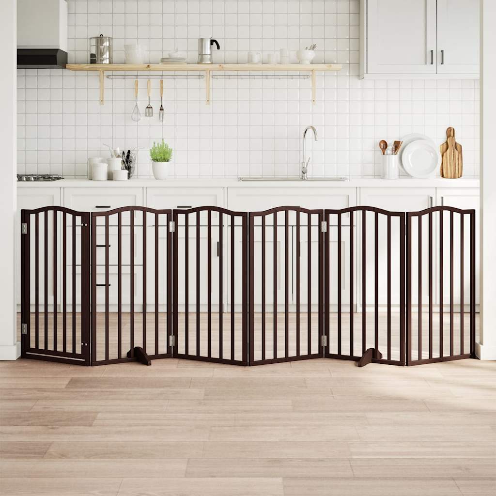 hundelåge med dør 6 paneler 300 cm foldbar poppeltræ brunt eg