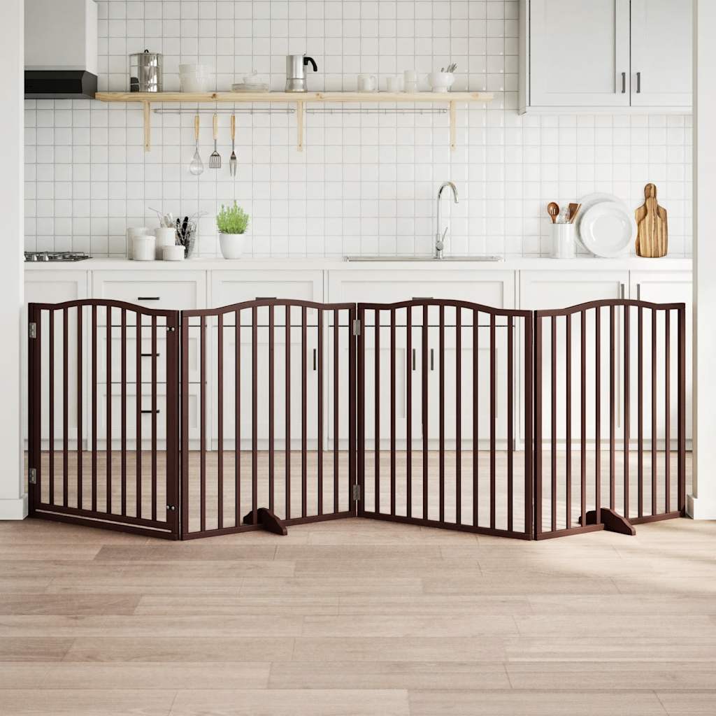 hundelåge med dør 4 paneler 320cm foldbar poppeltræ brun egetræ