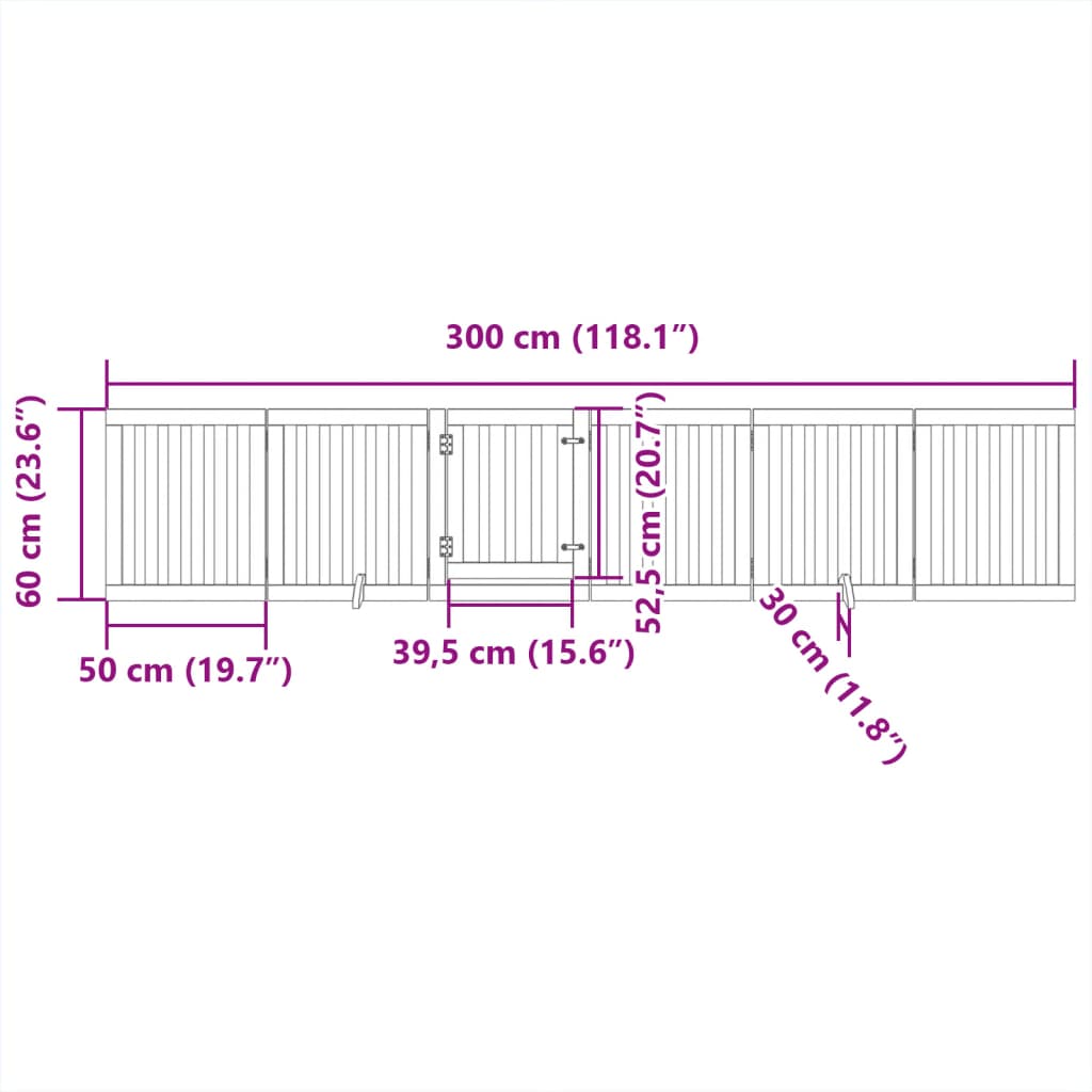 hundegitter med dør, foldbar, 6 paneler, 300 cm poppeltræ