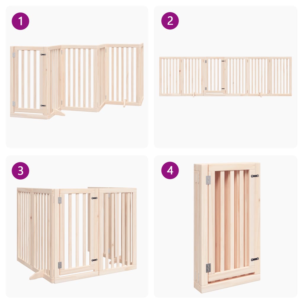 hundegitter med dør, foldbar, 6 paneler, 300 cm poppeltræ