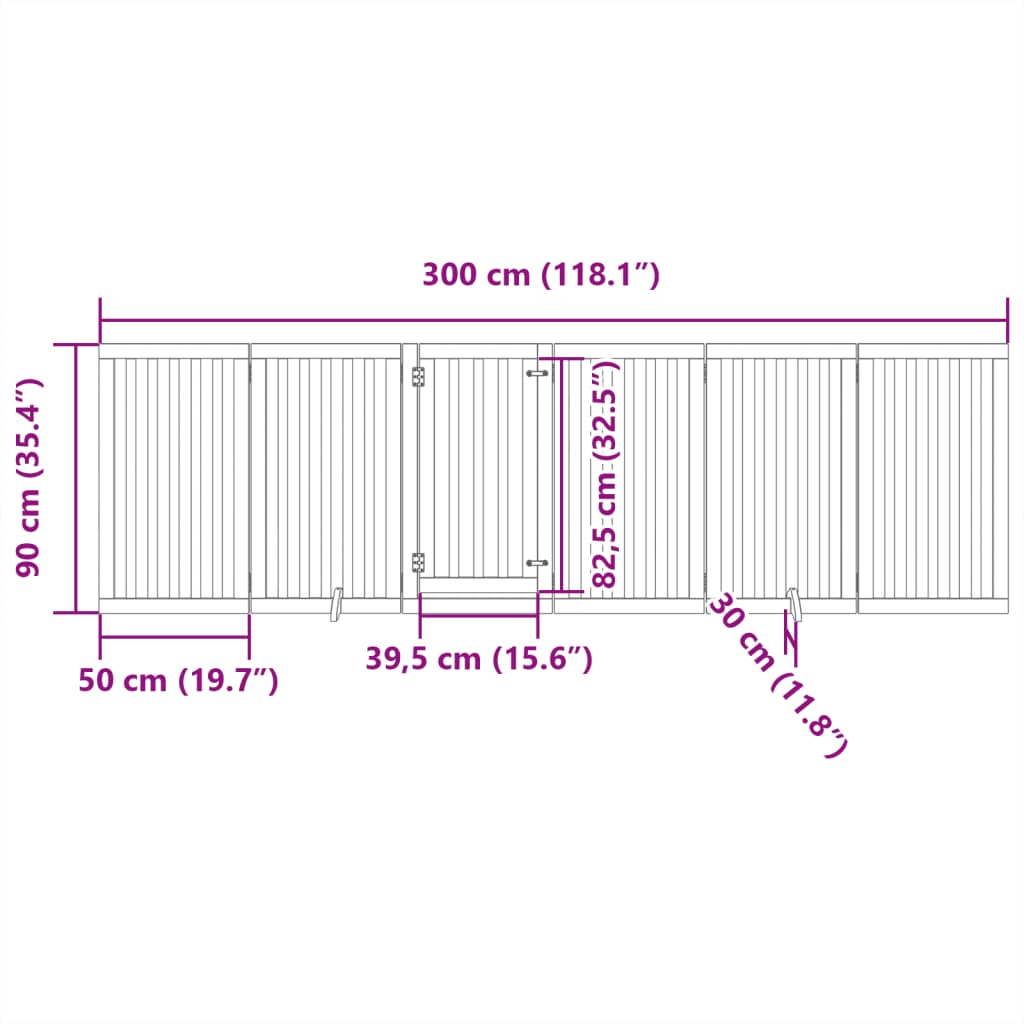 hundegitter med dør, foldbar, 6 paneler, 300 cm poppeltræ