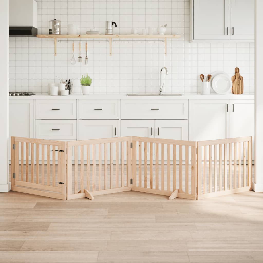 hundegitter med dør, foldbar, 4 paneler, 320 cm, poppeltræ