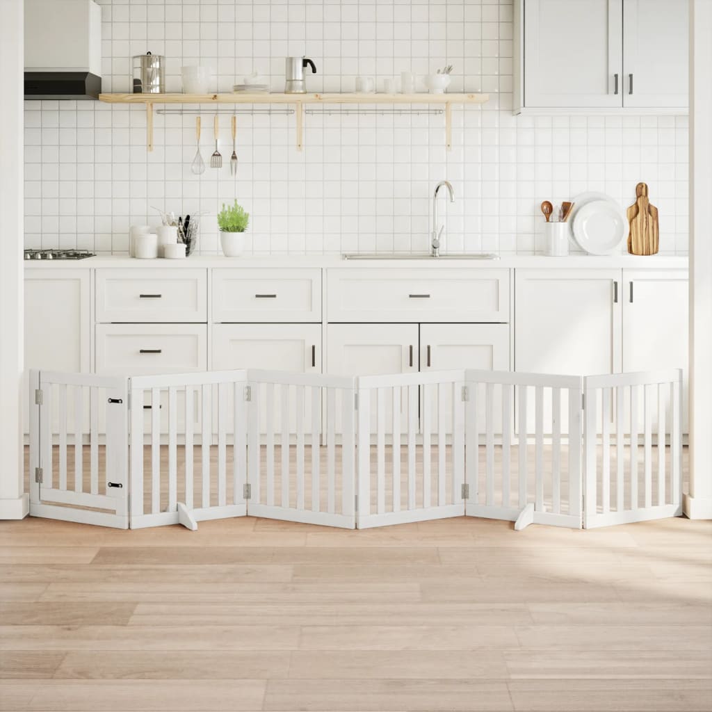 hundelåge med dør 6 paneler 300 cm foldbar poppeltræ hvid