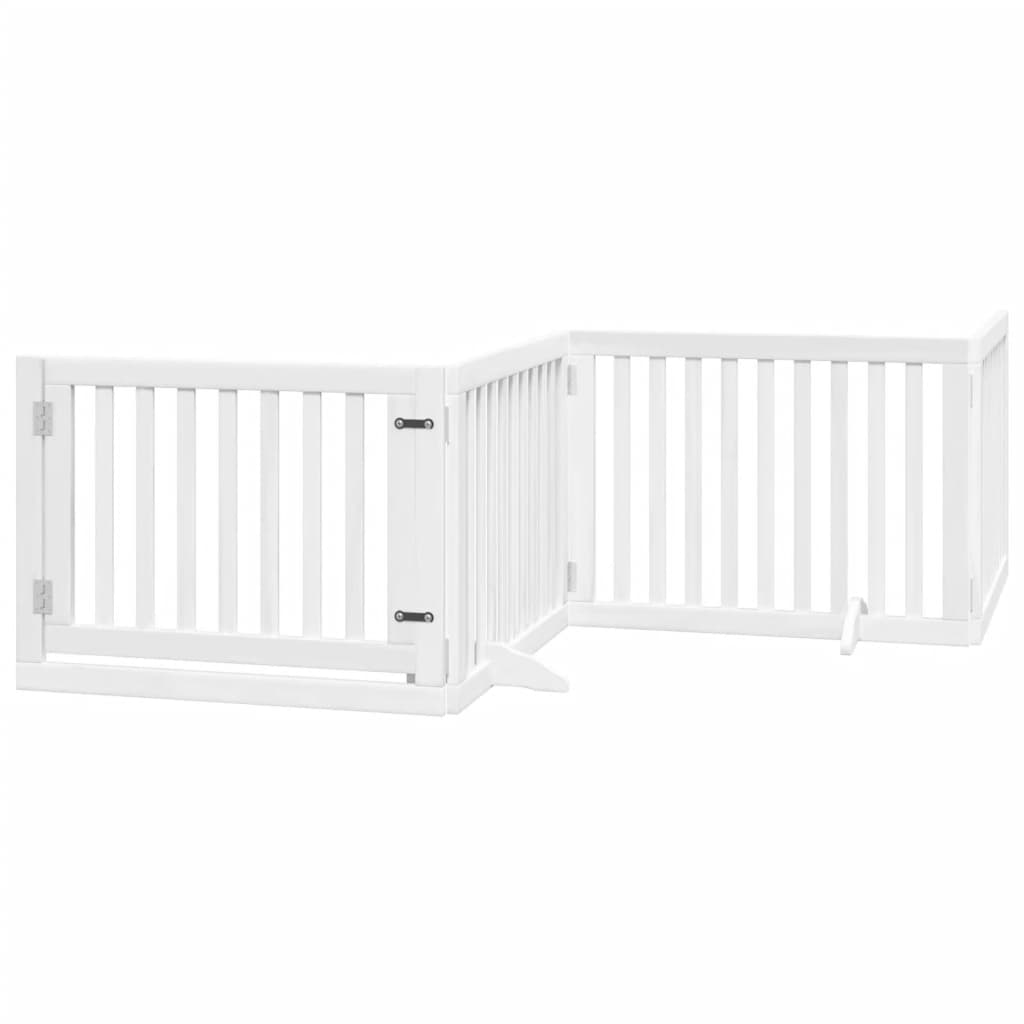hundelåge med dør 4 paneler 320 cm foldbar poppeltræ hvid