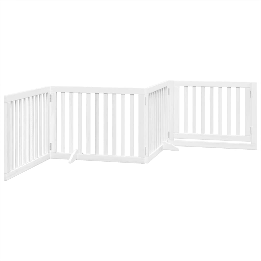 hundelåge med dør 4 paneler 320 cm foldbar poppeltræ hvid