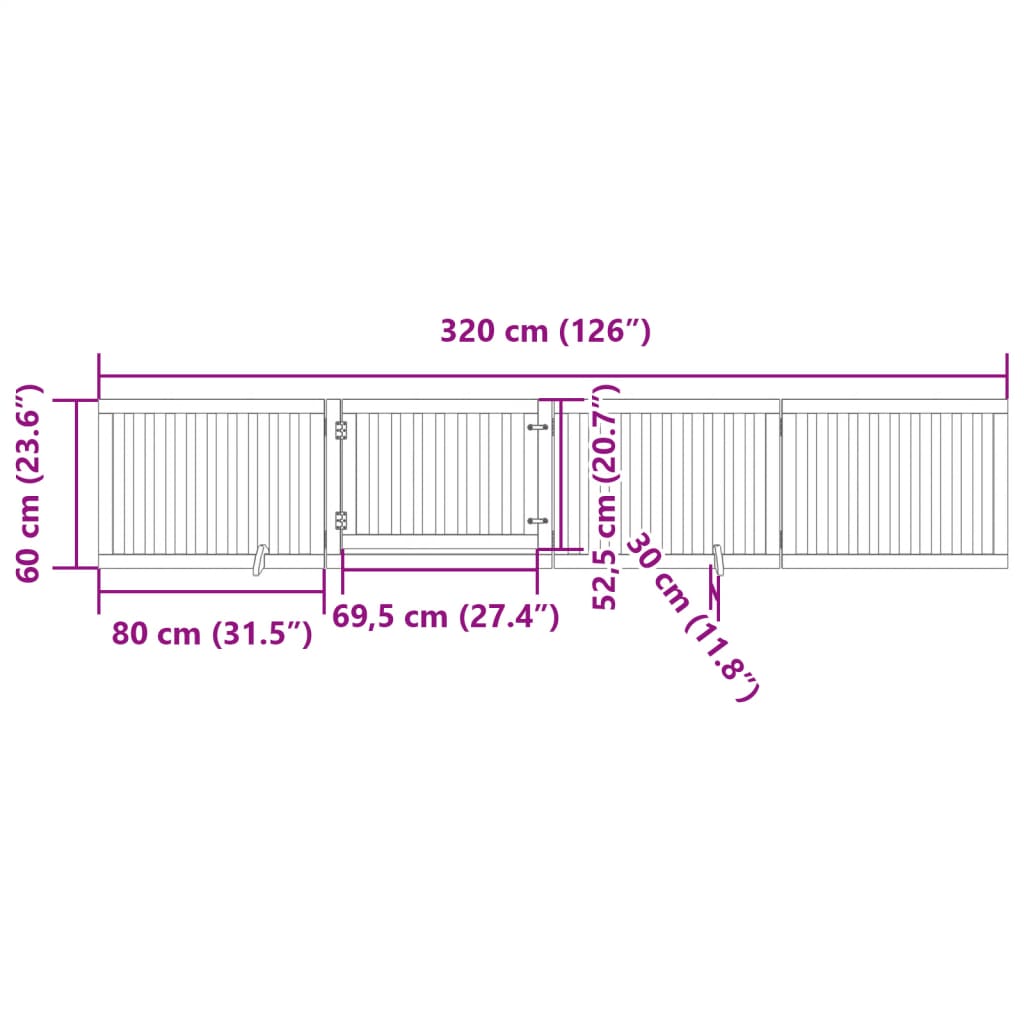 hundelåge med dør 4 paneler 320 cm foldbar poppeltræ hvid