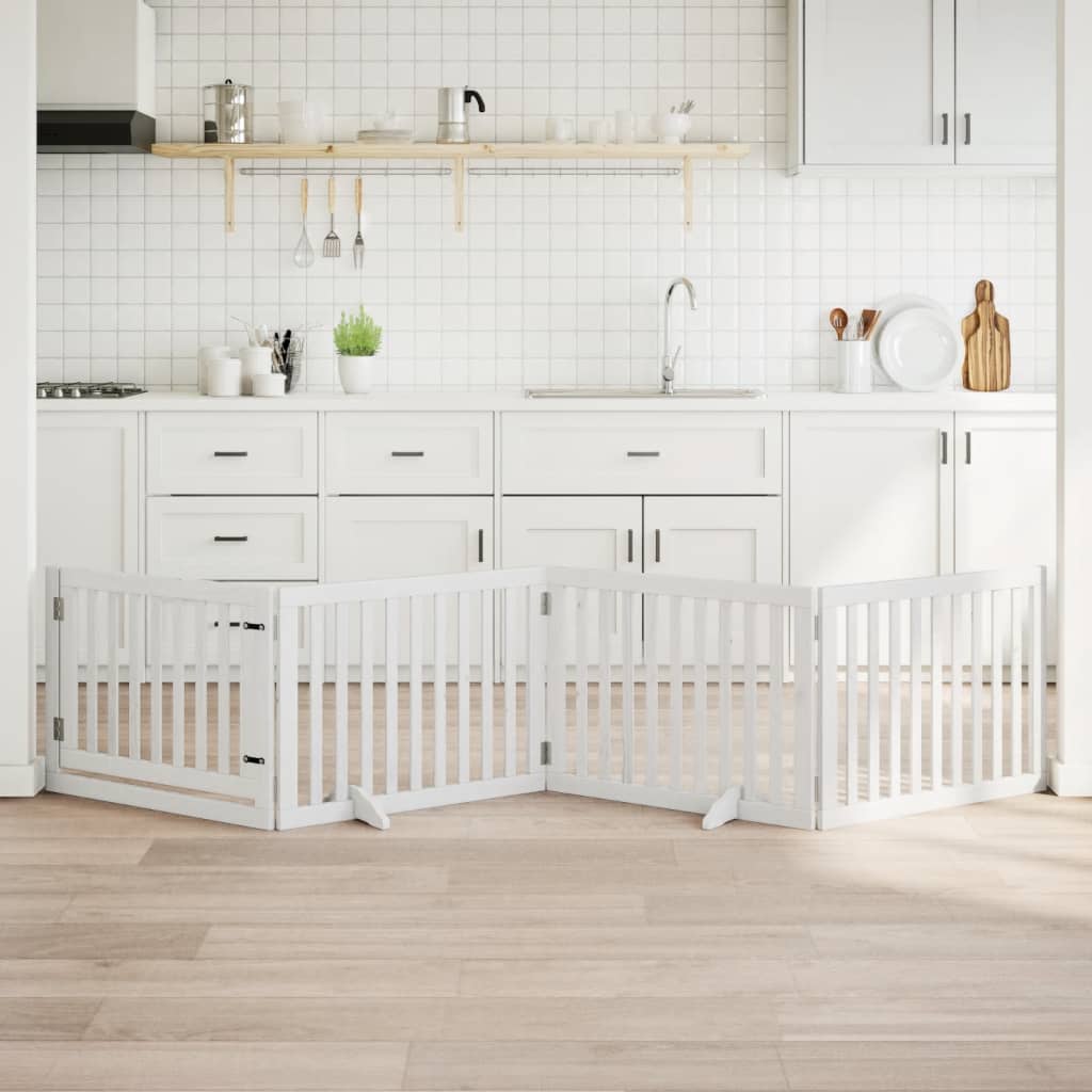 hundelåge med dør 4 paneler 320 cm foldbar poppeltræ hvid