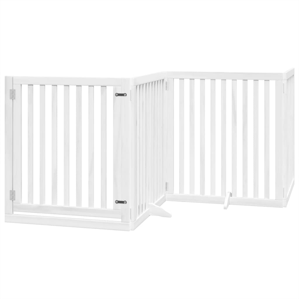 hundelåge med dør 4 paneler 320 cm foldbar poppeltræ hvid