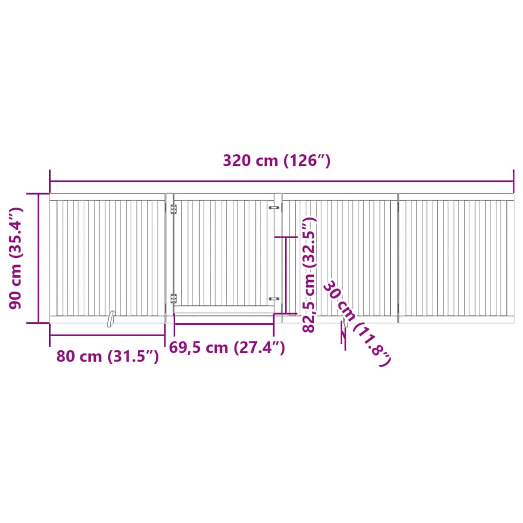 hundelåge med dør 4 paneler 320 cm foldbar poppeltræ hvid