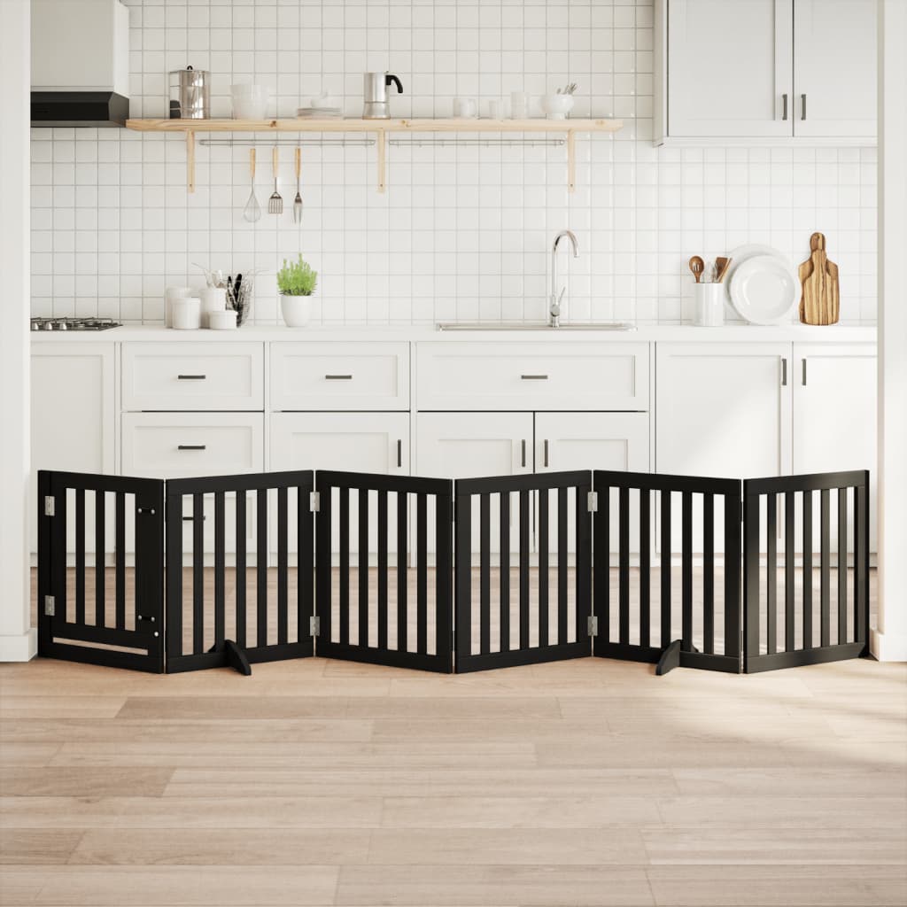 hundelåge med dør 6 paneler 300 cm foldbar poppeltræ sort