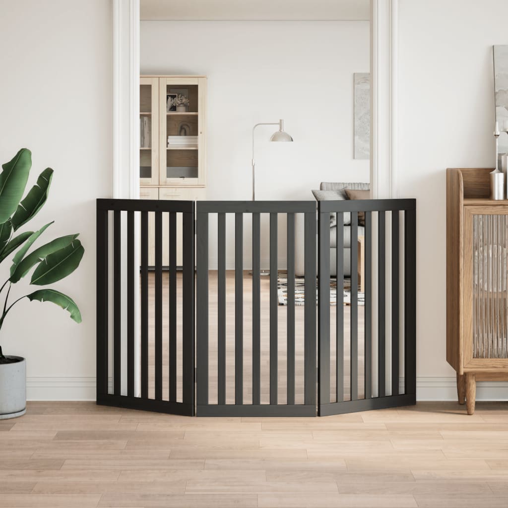 hundelåge 3 paneler 150 cm foldbar poppeltræ sort