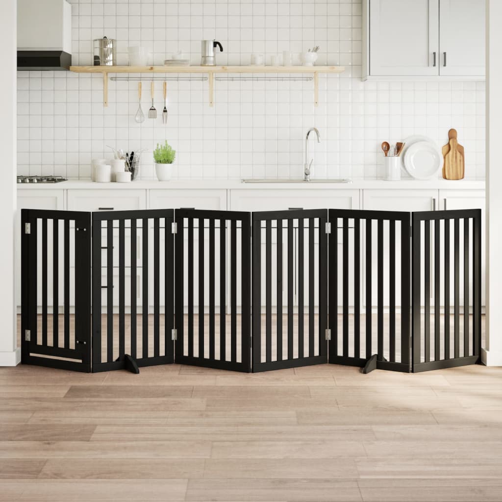 hundelåge med dør 6 paneler 300 cm foldbar poppeltræ sort