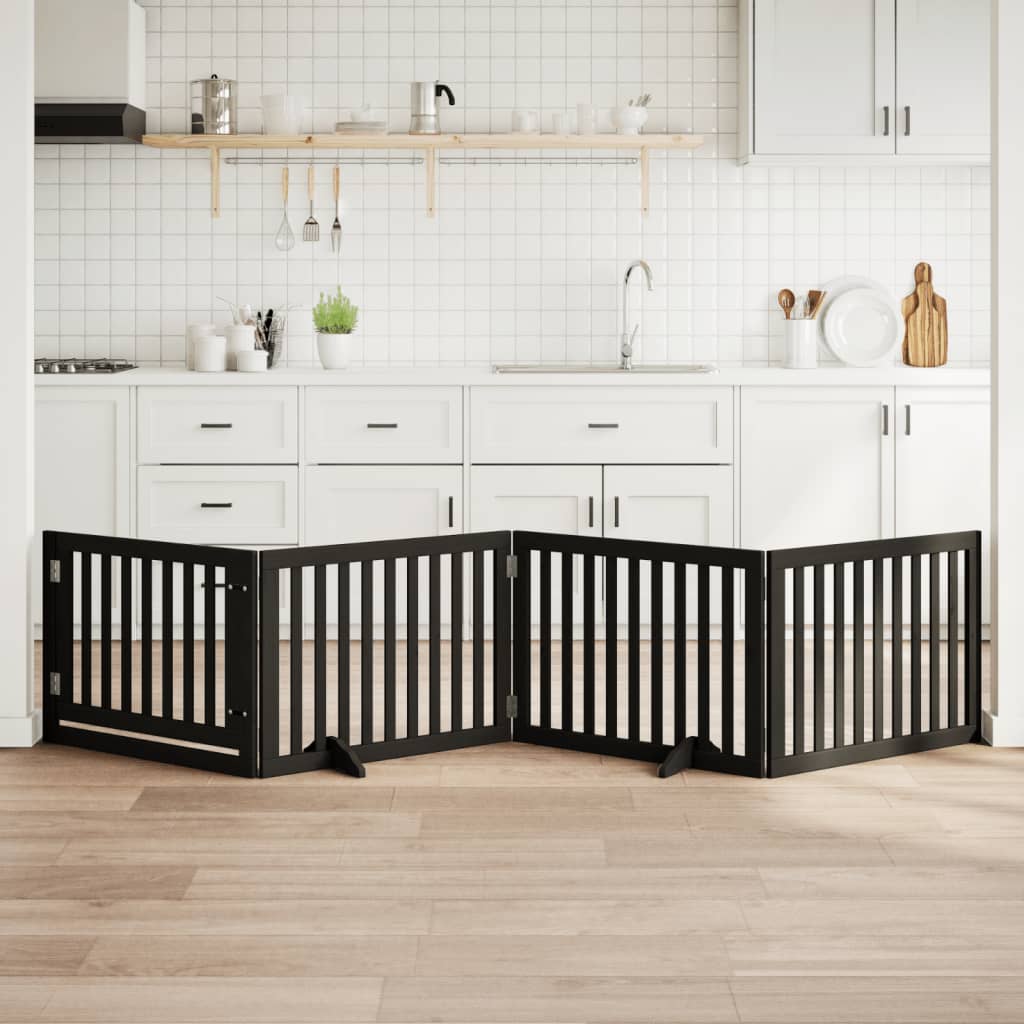 hundelåge med dør 4 paneler 300 cm foldbar poppeltræ sort