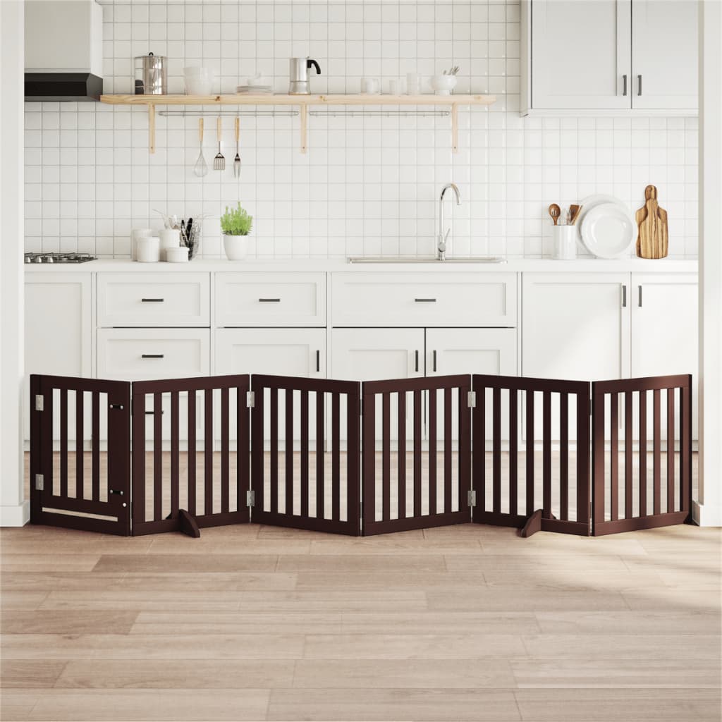hundelåge med dør 6 paneler 300 cm foldbar poppeltræ brun