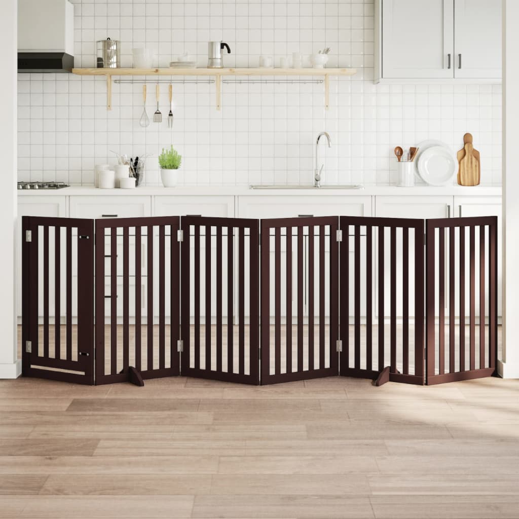 hundelåge med dør 6 paneler 300 cm foldbar poppeltræ brun