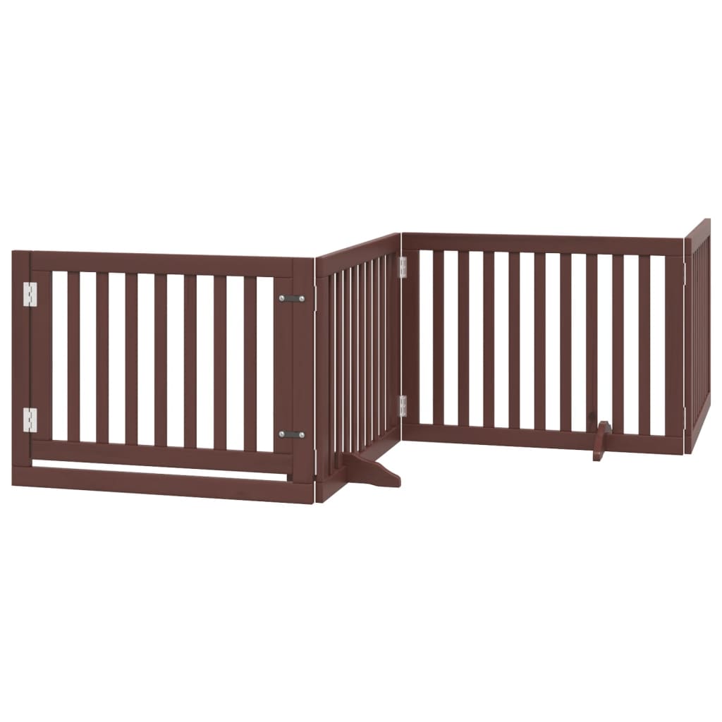 hundelåge med dør 4 paneler 320 cm foldbar poppeltræ brun