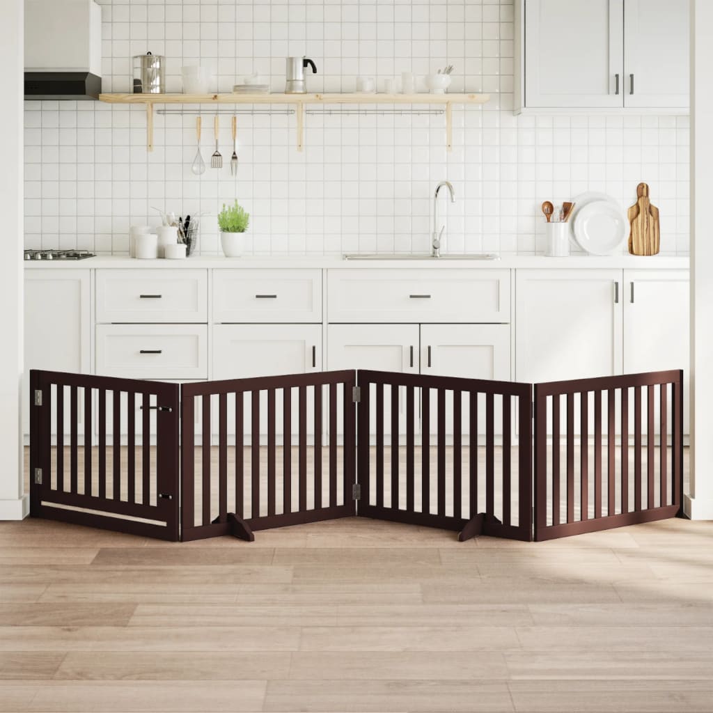 hundelåge med dør 4 paneler 320 cm foldbar poppeltræ brun