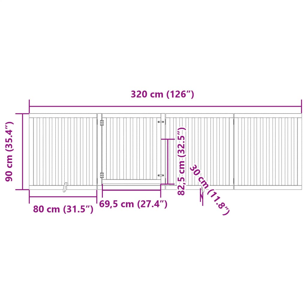 hundelåge med dør 4 paneler 320 cm foldbar poppeltræ brun