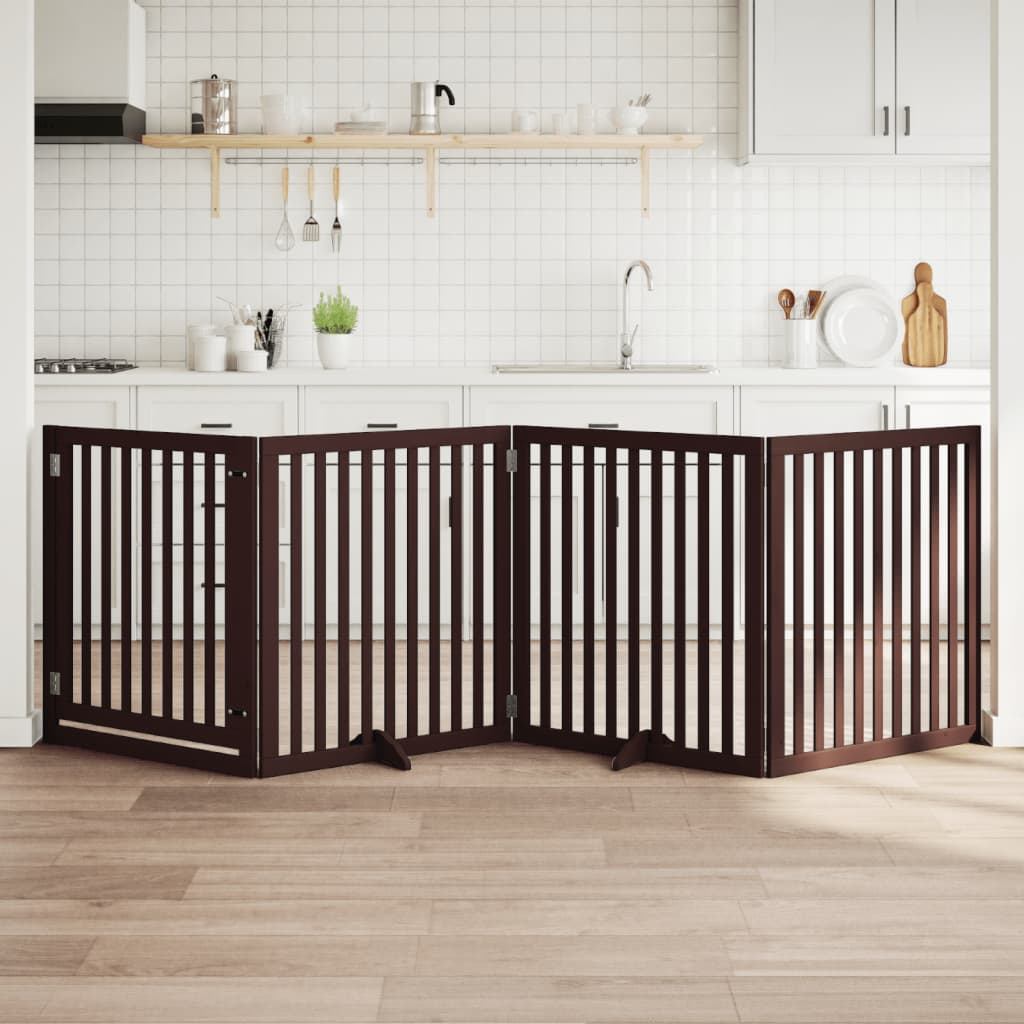 hundelåge med dør 4 paneler 320 cm foldbar poppeltræ brun