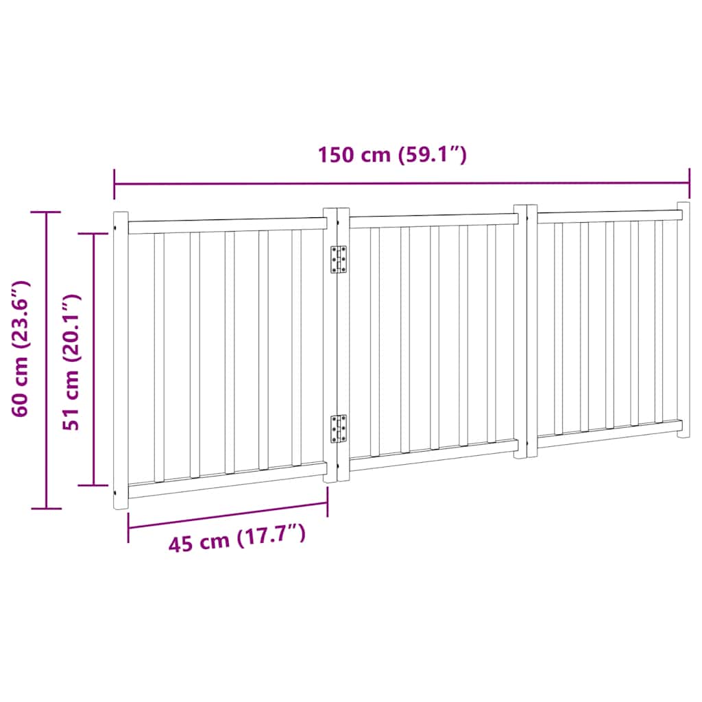 hundelåge 3 paneler 150 cm foldbar massivt gran
