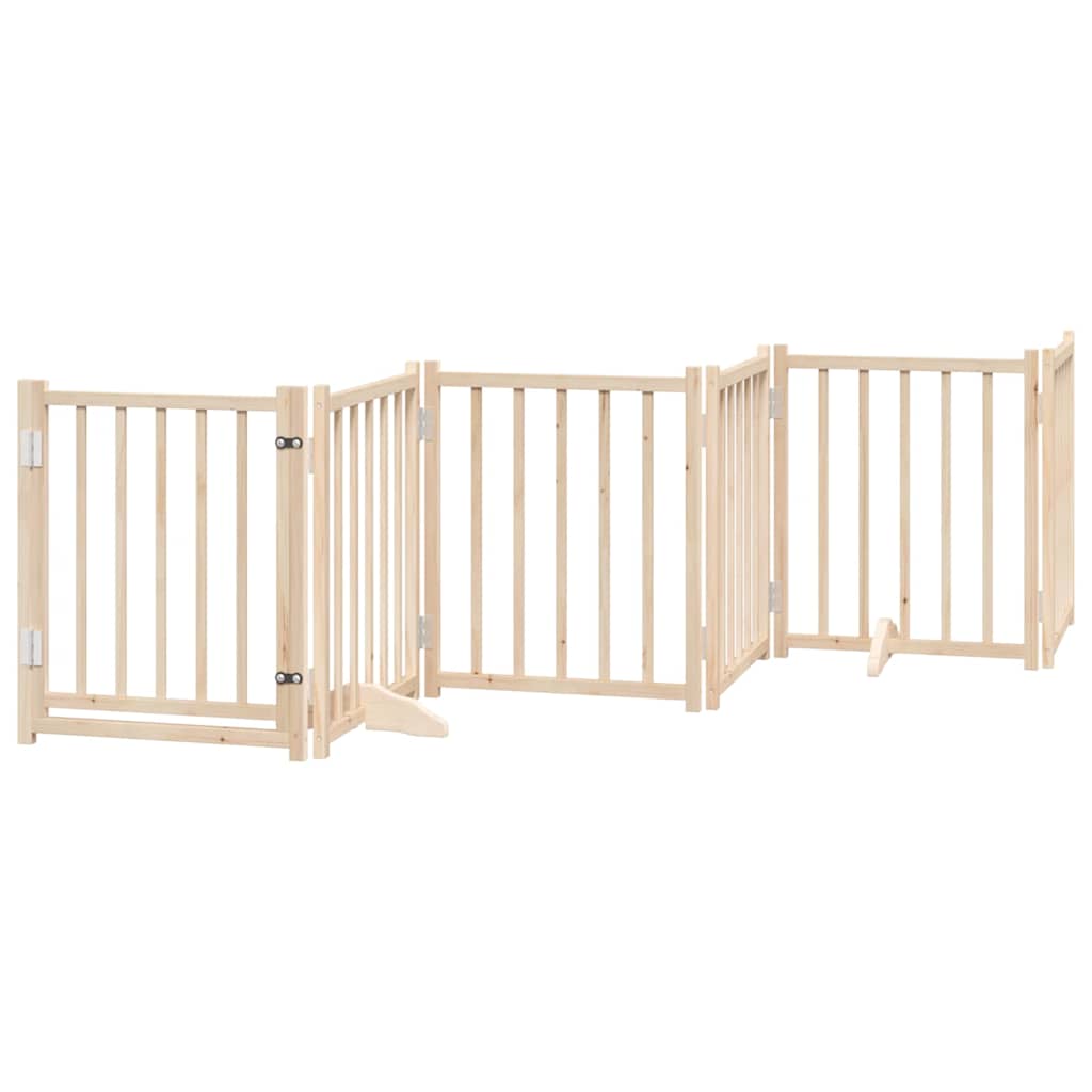hundelåge m. dør 6 paneler 300 cm foldbar massivt gran