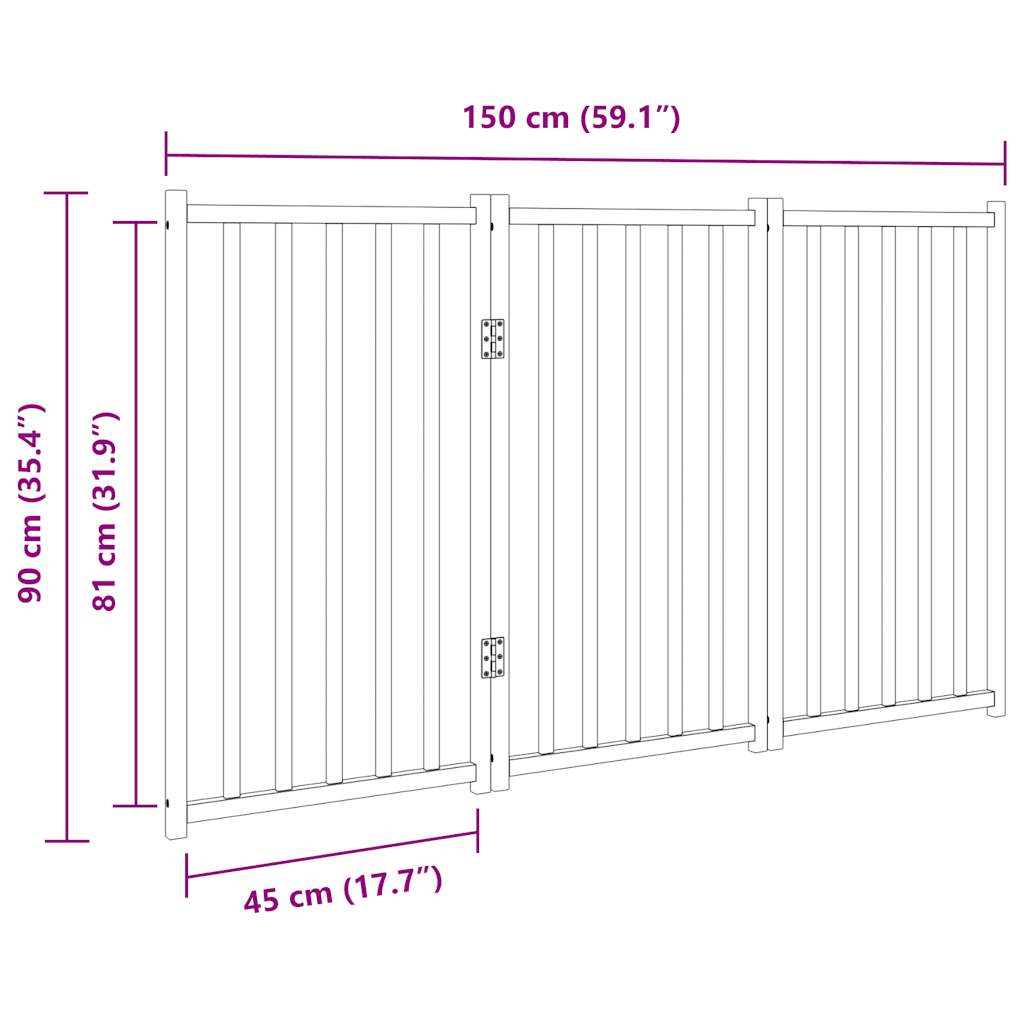 hundegitter foldbart 3 paneler 150 cm massivt træ gran