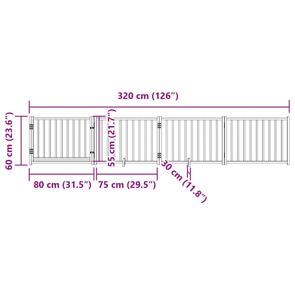 hundelåge m. dør 4 paneler 320 cm foldbar massivt gran