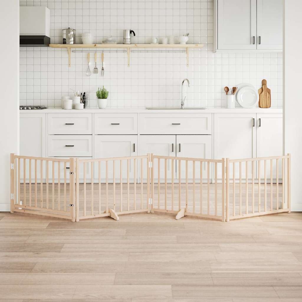 hundelåge m. dør 4 paneler 320 cm foldbar massivt gran