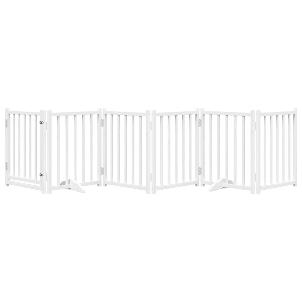 hundelåge m. dør 6 paneler 300 cm foldbar massivt gran hvid