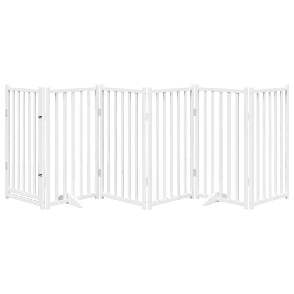 hundelåge m. dør 6 paneler 300 cm foldbar massivt gran hvid