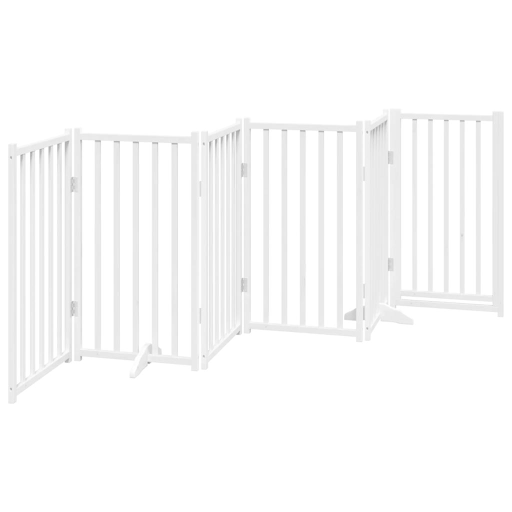 hundelåge m. dør 6 paneler 300 cm foldbar massivt gran hvid