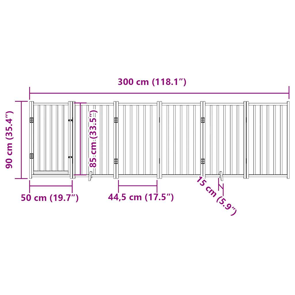 hundelåge m. dør 6 paneler 300 cm foldbar massivt gran hvid