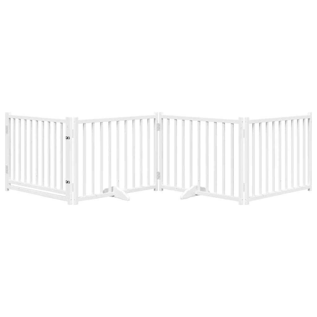 hundelåge m. dør 4 paneler 320 cm foldbar massivt gran hvid