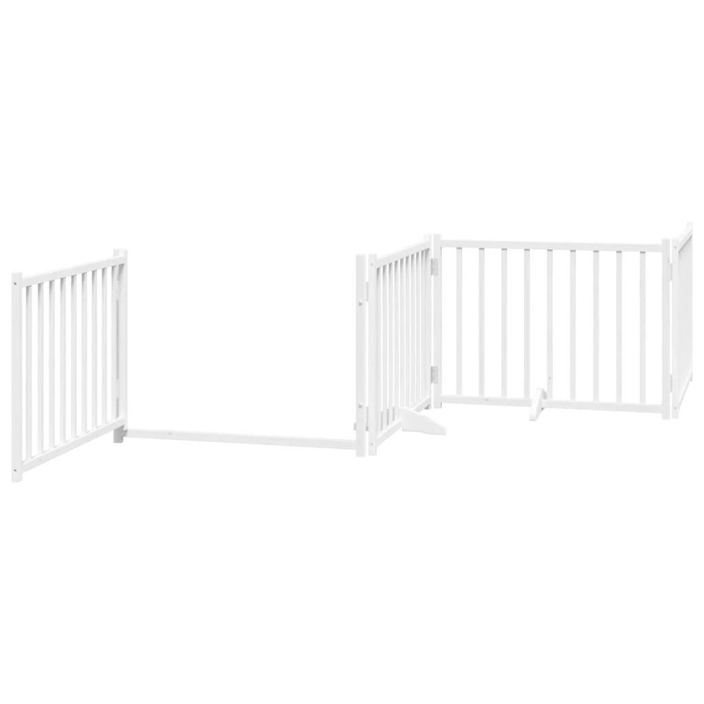 hundelåge m. dør 4 paneler 320 cm foldbar massivt gran hvid