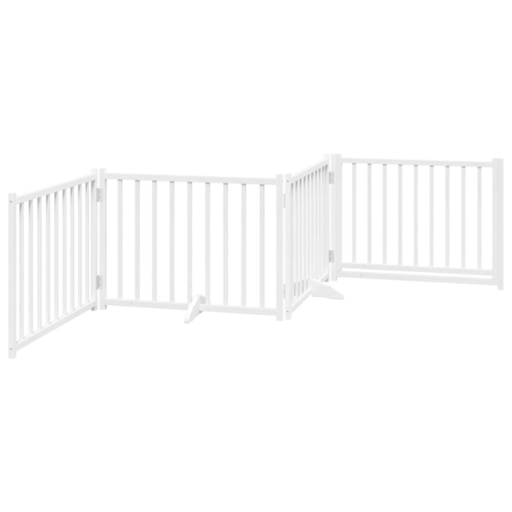 hundelåge m. dør 4 paneler 320 cm foldbar massivt gran hvid