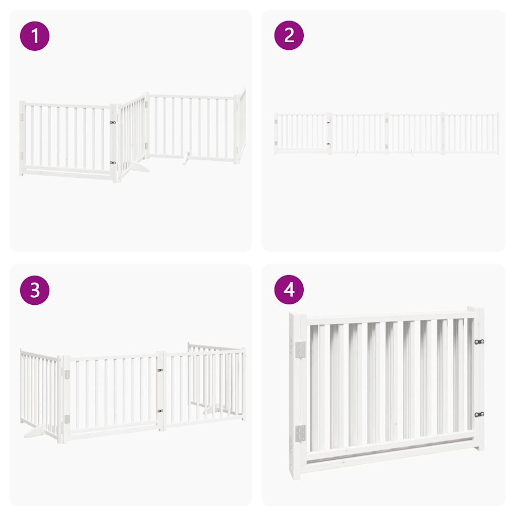 hundelåge m. dør 4 paneler 320 cm foldbar massivt gran hvid