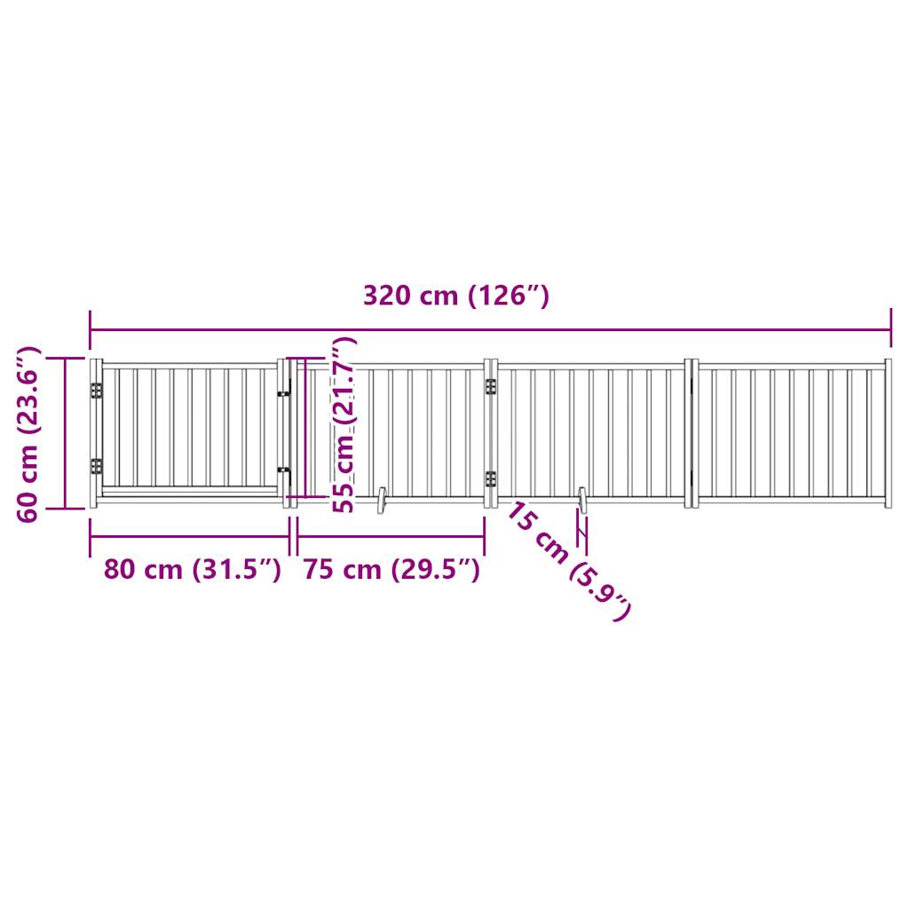 hundelåge m. dør 4 paneler 320 cm foldbar massivt gran hvid