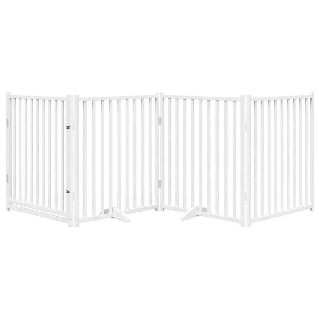 hundelåge m. dør 4 paneler 320 cm foldbar massivt gran hvid