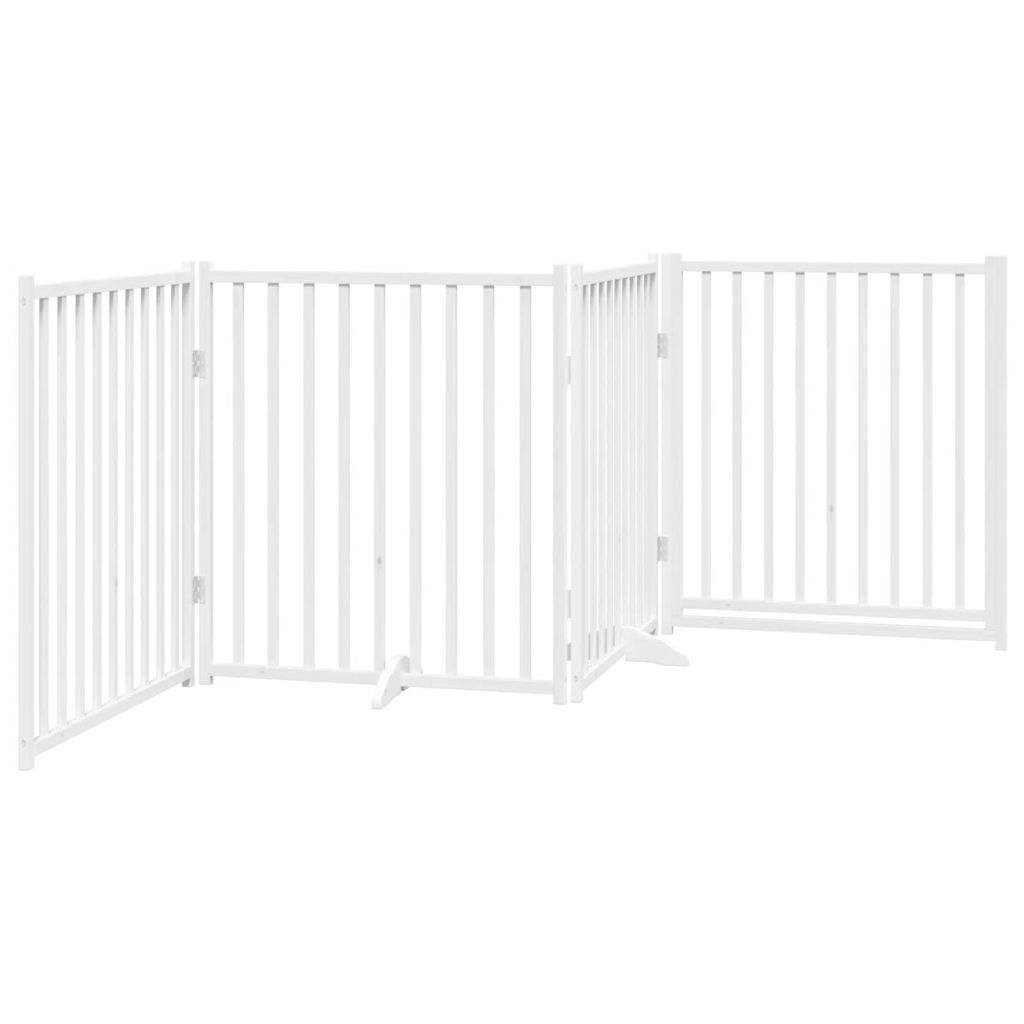 hundelåge m. dør 4 paneler 320 cm foldbar massivt gran hvid