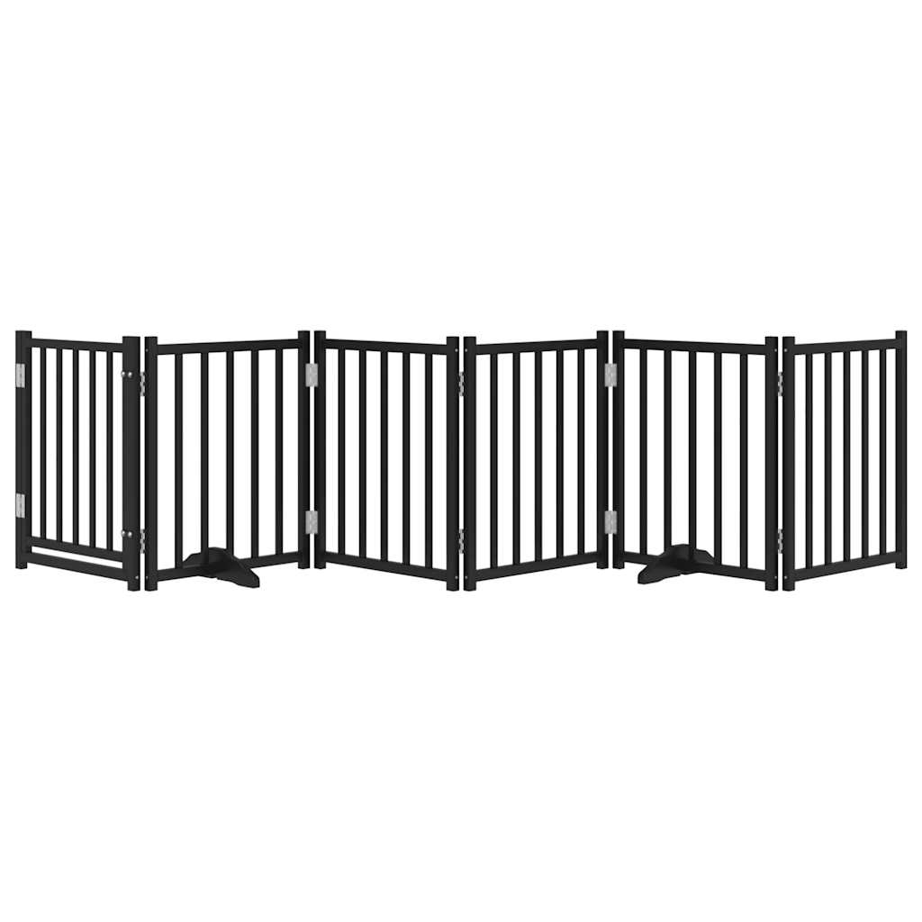 hundelåge m. dør 6 paneler 300 cm foldbar massivt gran sort