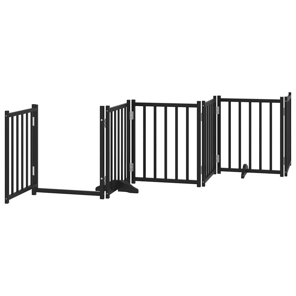hundelåge m. dør 6 paneler 300 cm foldbar massivt gran sort