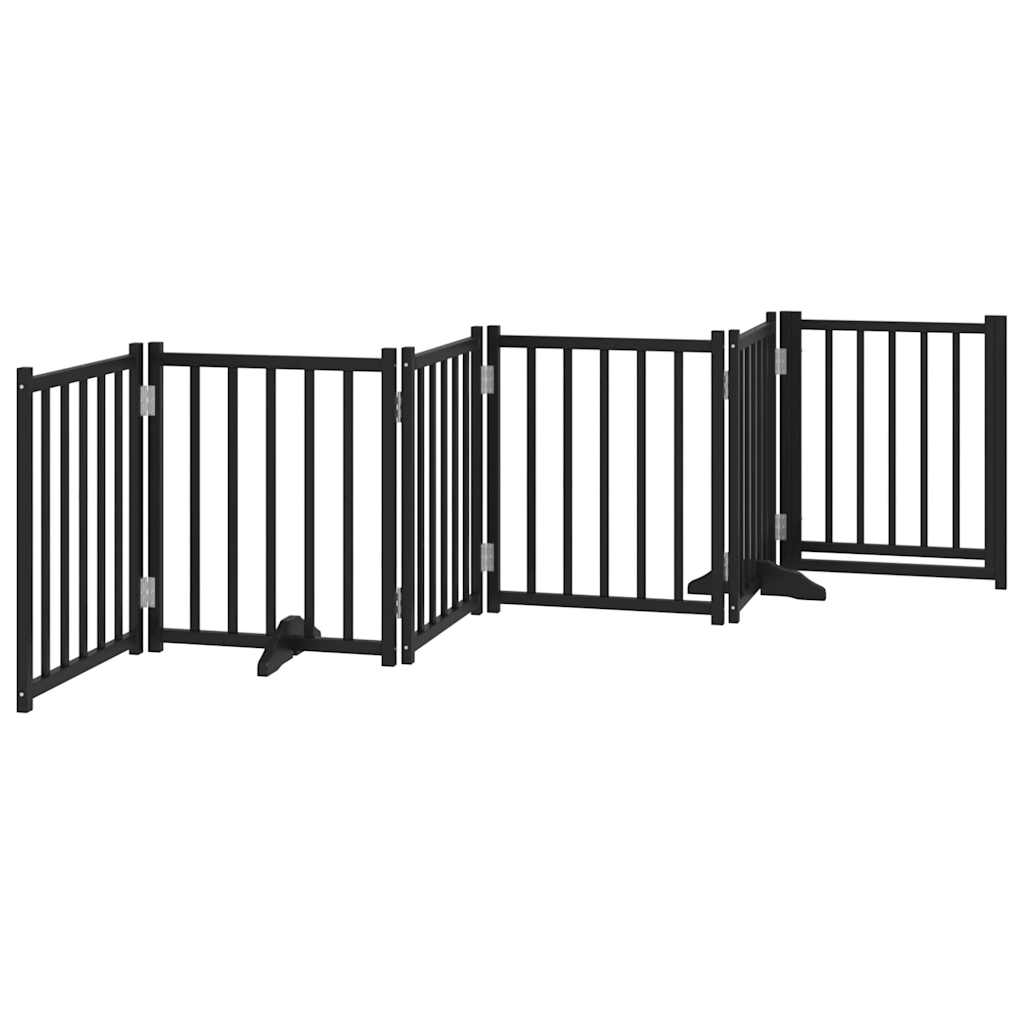 hundelåge m. dør 6 paneler 300 cm foldbar massivt gran sort