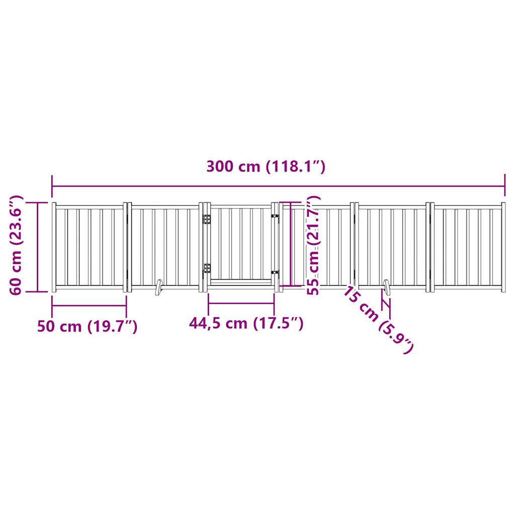 hundelåge m. dør 6 paneler 300 cm foldbar massivt gran sort