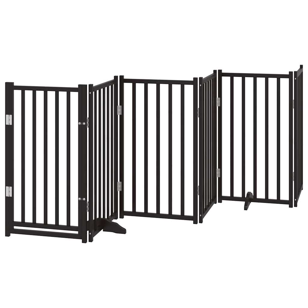 hundelåge m. dør 6 paneler 300 cm foldbar massivt gran sort